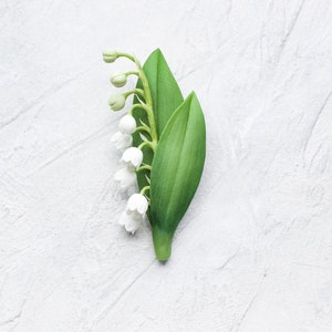 Lily of the valley brooch. Realistic flower jewelry. Wedding flower boutonniere