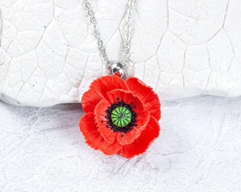 Mohnblume Anhänger: Handgemachte Blumen Schmuck aus Polymer Clay