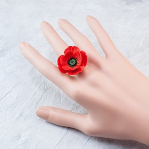 Red poppy ring Poppy jewelry Red flower ring Botanical ring