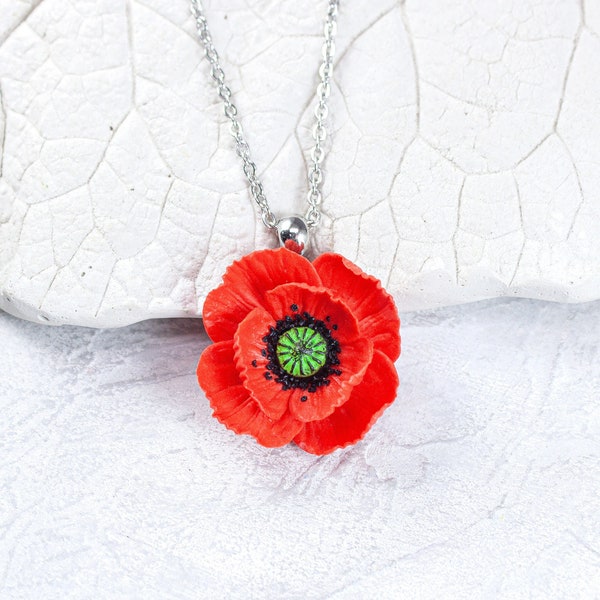 Red poppy pendant Pendant with red flower Poppy jewelry