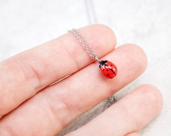 Miniature Ladybug Pendant: Realistic Polymer Clay Jewelry
