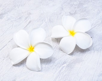 Hair clip plumeria Set of 2 pc Realistic hawaiian flower Bridal hair flower Tropical hair clip Floral clay jewelry