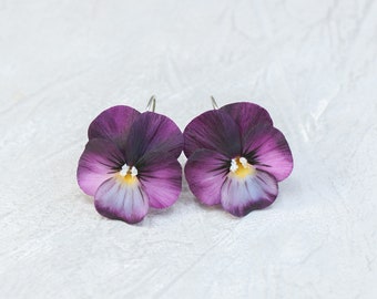 Pansy earrings Realistic flower earrings Floral earrings Pansy jewelry