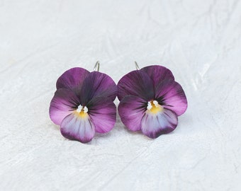 Boucles d’oreilles Pansy Boucles d’oreilles en fleurs réalistes Boucles d’oreilles florales Bijoux Pansy