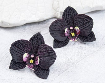 Black Orchid earrings Black flower earrings