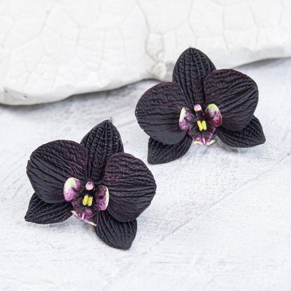 Black Orchid earrings Black flower earrings