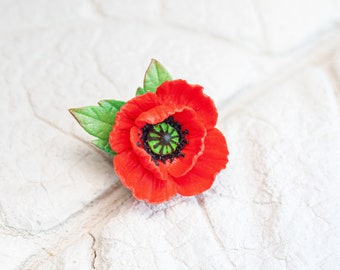 Floral brooch, Delicate Flower Brooch, Red flower brooch, August Birth Flower jewelry