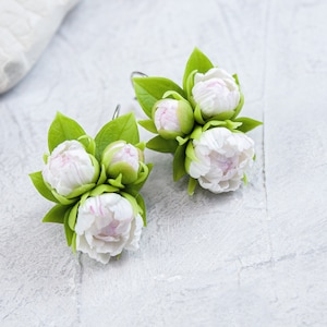 Weiße Pfingstrosen Ohrringe Realistische Florale Ohrringe
