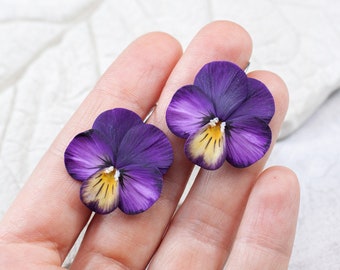 Pansy earrings Realistic flower earrings Floral earrings Pansy jewelry