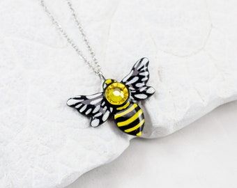 Bee necklace, Cute pendant with decorative bee, Beekeeper gift