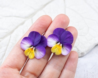 Pansy earrings Realistic flower earrings Floral earrings Pansies jewelry Floral gift