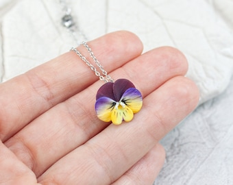 Miniature pansy pendant Mini floral necklace