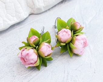 Peony earrings Realistic floral earrings Boho wedding earrings