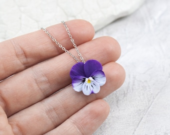 Mini pansy pendant Miniature floral necklace