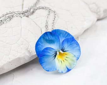 Blue pansy necklace