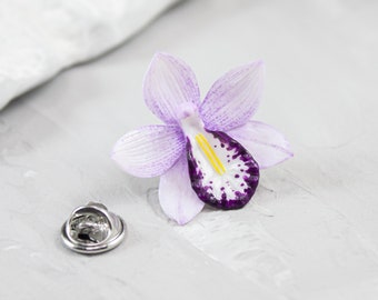 Orchid lapel pin. Flower lapel pin. Botanical jewelry