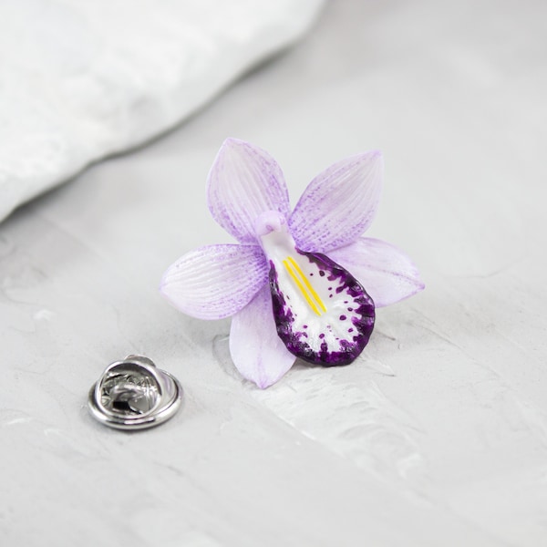 Orchid lapel pin. Flower lapel pin. Botanical jewelry