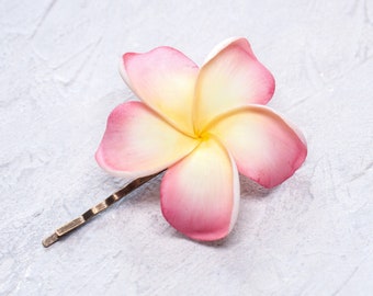 Pink Plumeria Hair Pin - Handmade Tropical Wedding Hair Accessory