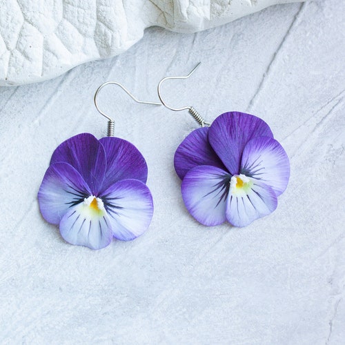Pansy Earrings. Realistic Flower Statement Earrings. Pansies Etsy