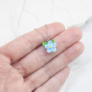 Mini pendant blue forget-me-not Polymer clay flowers Floral necklace Botanical pendant Floral jewelry