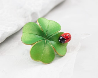 Сlover and ladybugs brooch