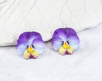 Pansy earrings, hand painted flower earrings