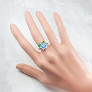 Vergeet-mij-niet bloemenring, bloemensieraden, blauwe bloemenring, botanische ring