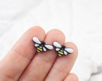 Bee stud earrings, Cute miniature earrings, Cool earrings for every day