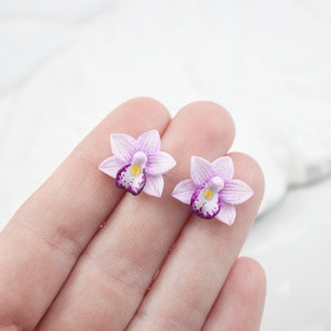 Miniature orchid stud earrings. Small flower stud earrings. Earrings for every day