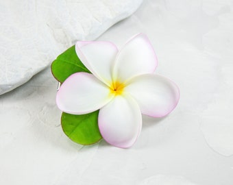 Plumeria Hair Clip, Handmade Bridal Hawaiian Flower, Tropical Accessory