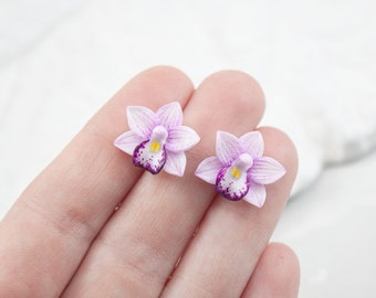 Miniature orchid stud earrings. Small flower stud earrings. Earrings for every day