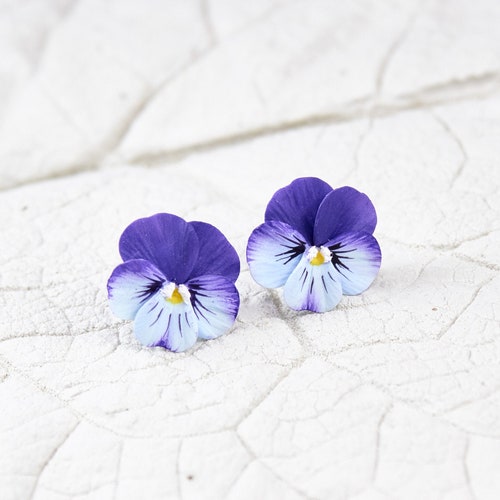 Mini Pansy Stud Earrings. Realistic Flower Earrings. Miniature Etsy