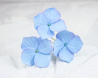 Blue hydrangea hair pins Set of 3 pc Realistic flower hair pins