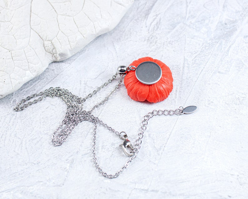 Red poppy pendant Pendant with red flower Poppy jewelry image 6