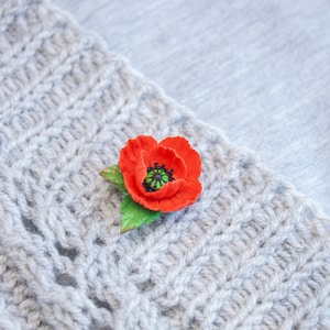 Poppy brooch. Red poppy lapel pin. August Birth Flower jewelry image 7