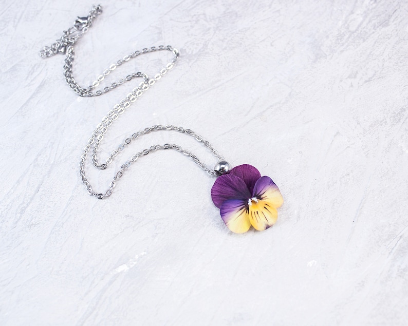 Pansy Pendant Realistic Flower Jewelry Floral Necklace Polymer Etsy
