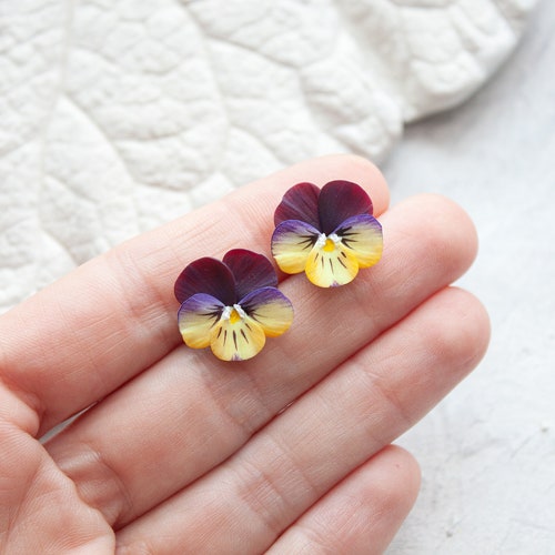 Mini Pansy Stud Earrings Etsy