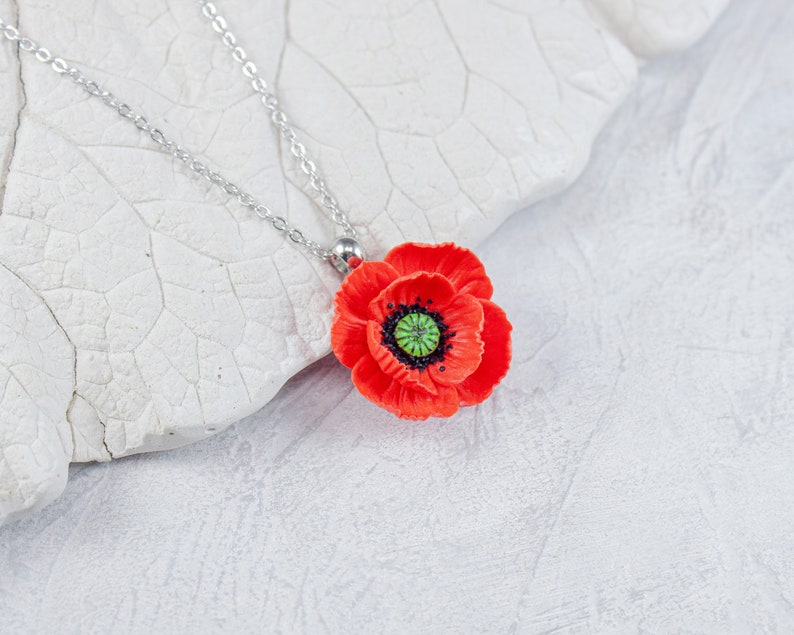 Red poppy pendant Pendant with red flower Poppy jewelry image 4