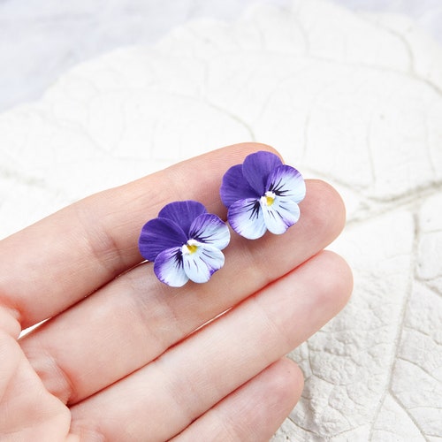 Mini Pansy Stud Earrings Etsy