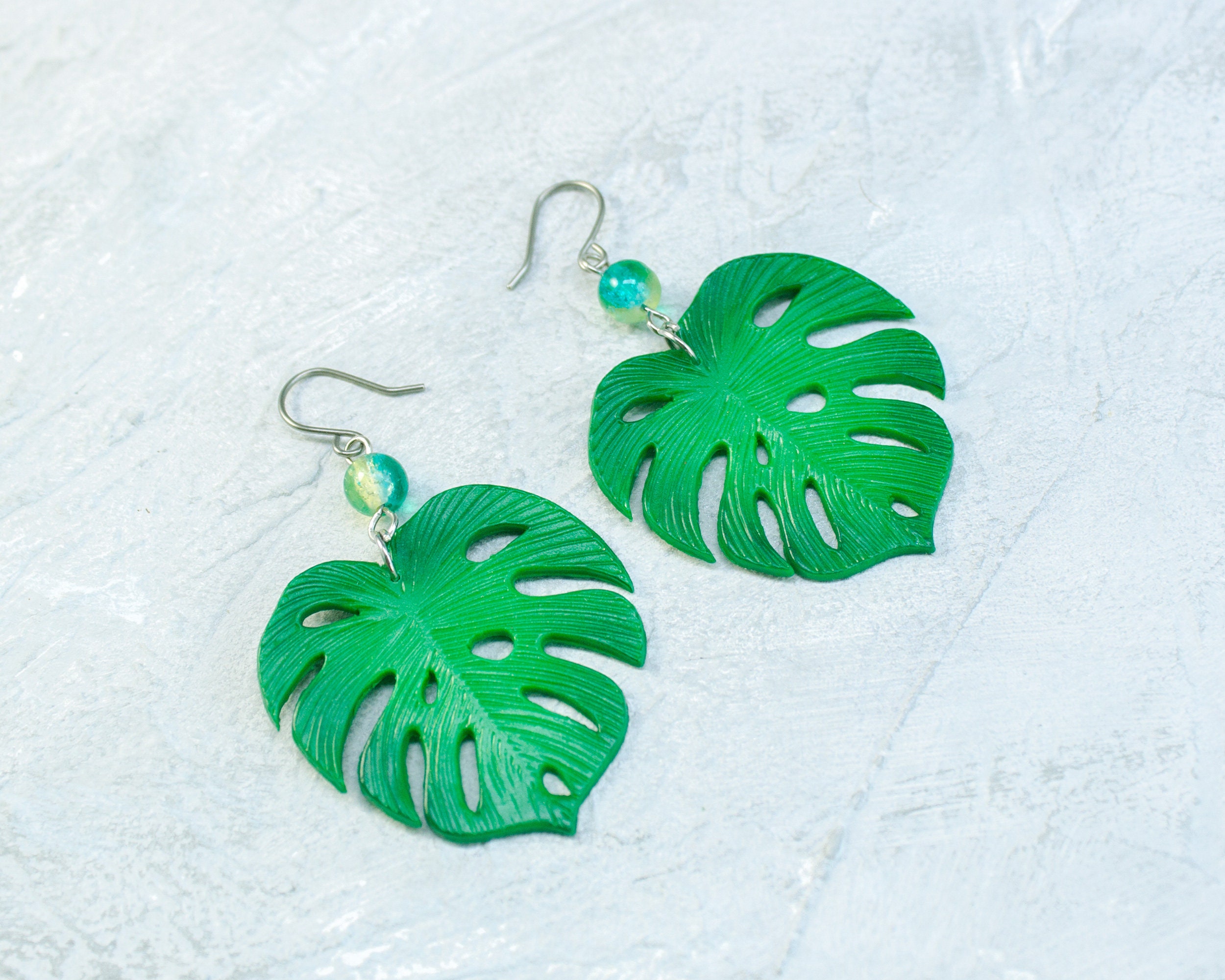 Monstera Leaf Earrings Monstera Jewelry Large Green Earrings | Etsy