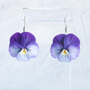 Pansy earrings. Realistic flower statement earrings. Pansies jewelry image 6