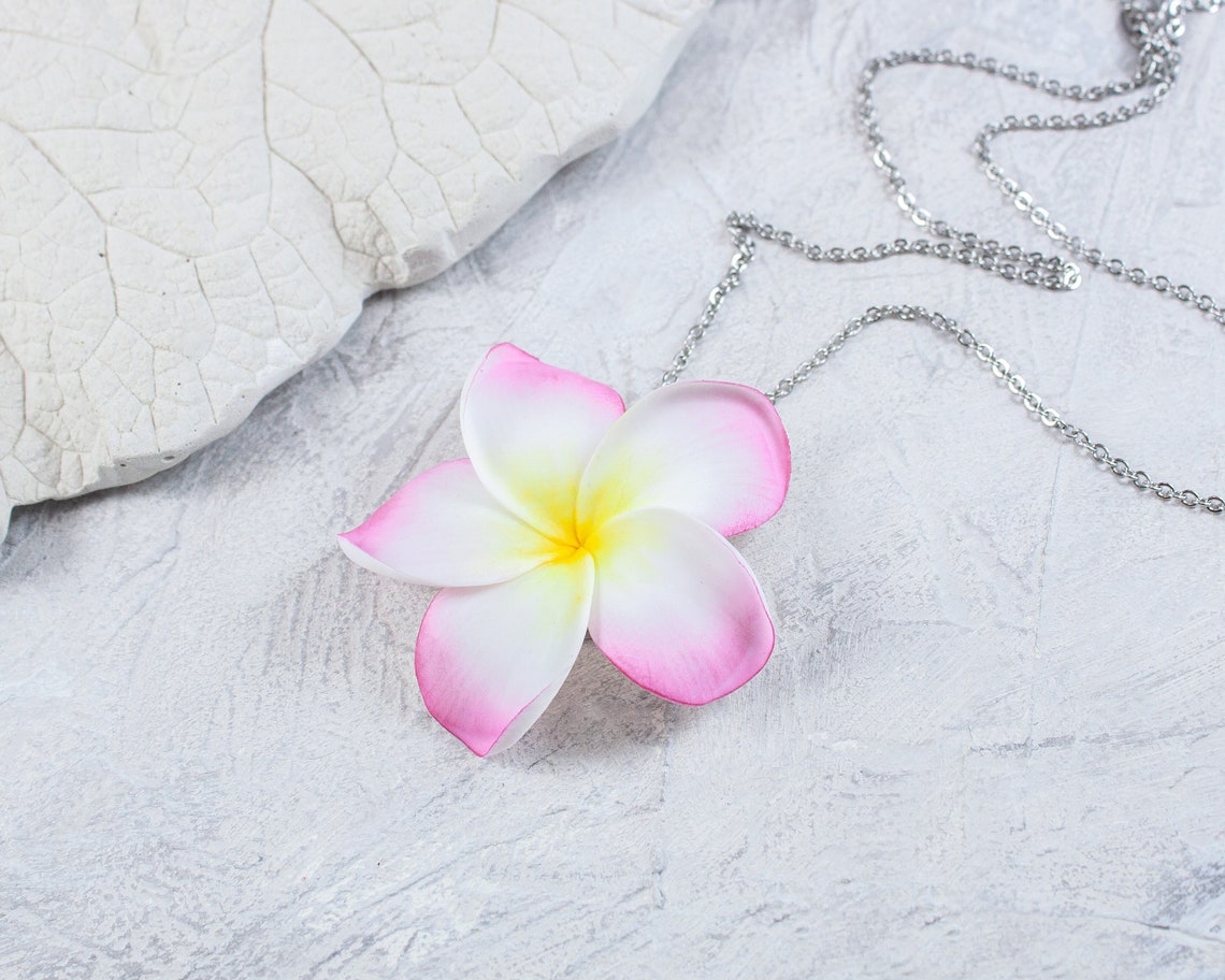 Plumeria pendant Large Plumeria necklace Hawaiian Flower Etsy