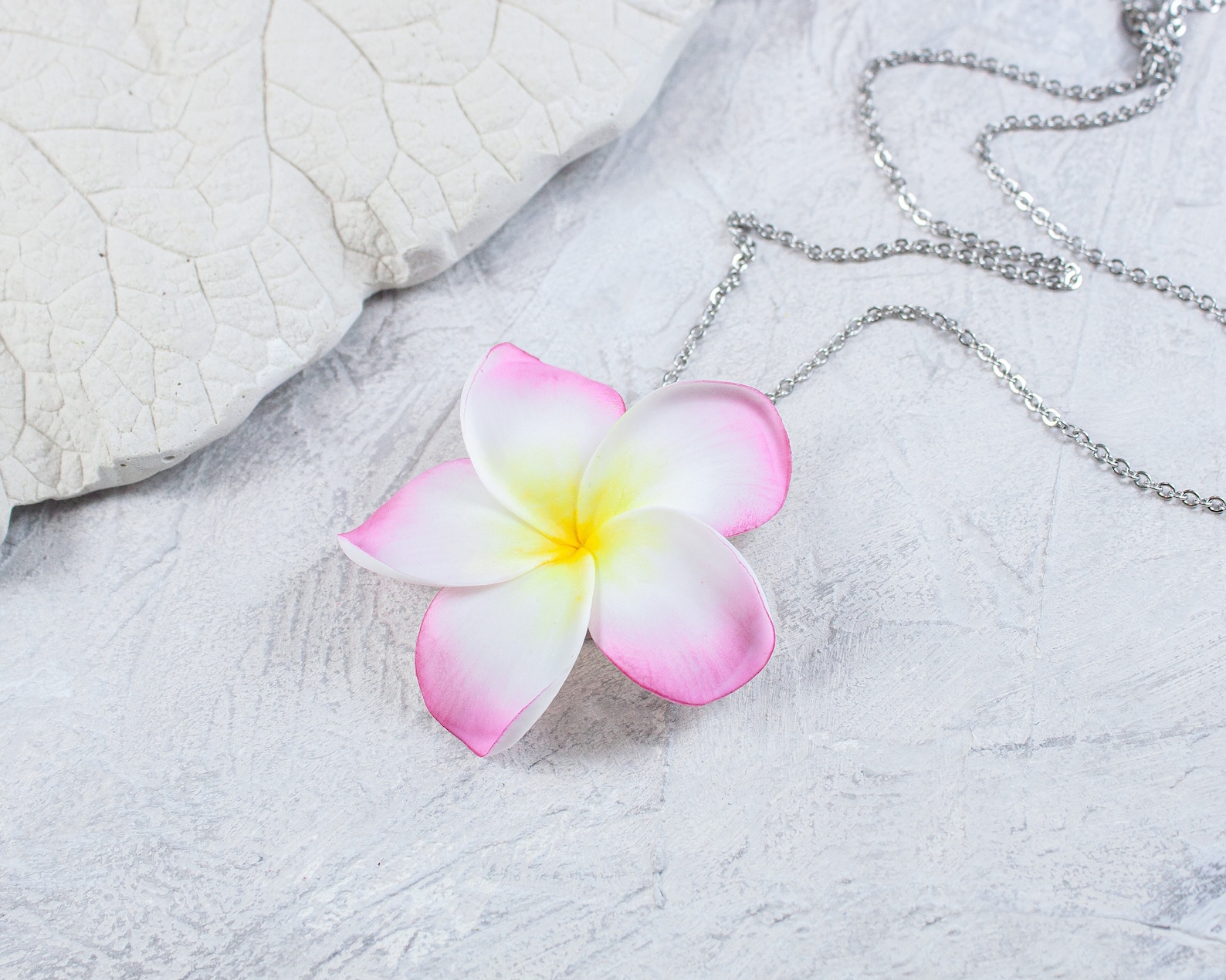 Plumeria Pendant Large Plumeria Necklace Hawaiian Flower Etsy