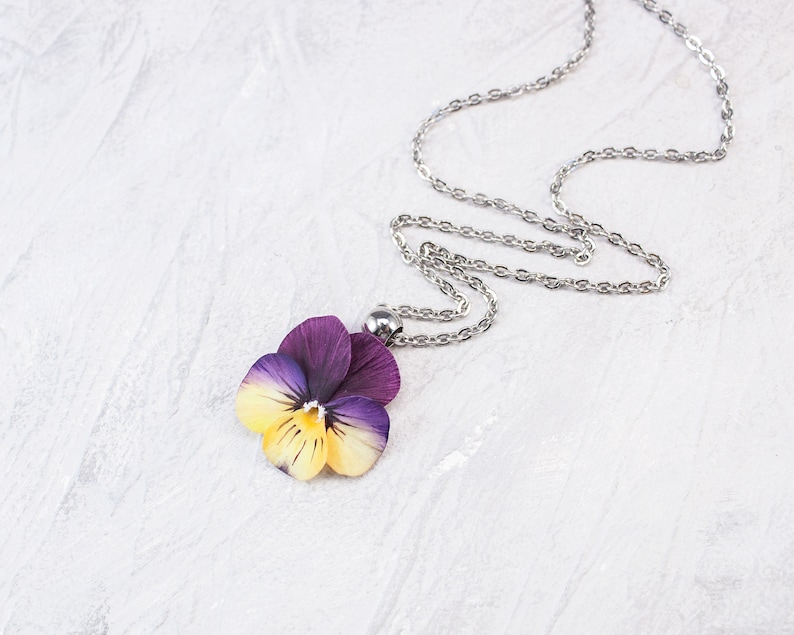 Pansy Pendant Realistic Flower Jewelry Floral Necklace Polymer Etsy