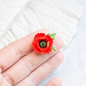 Poppy brooch. Red poppy lapel pin. August Birth Flower jewelry image 5