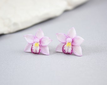 Orchid stud earrings Miniature flower stud earrings  Earrings for every day