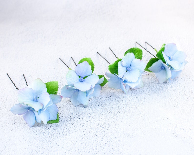 Hydrangea hair pins Set of 4 hair pins Blue hydrangea Floral Etsy