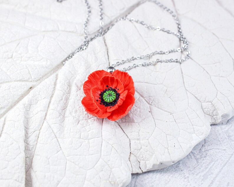 Red poppy pendant Pendant with red flower Poppy jewelry image 2