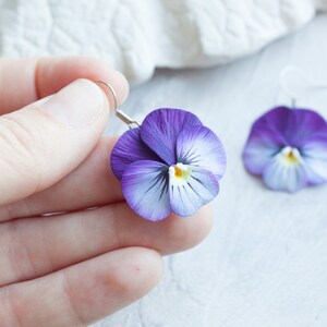 Pansy earrings. Realistic flower statement earrings. Pansies jewelry image 5