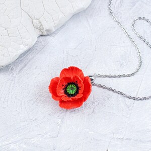 Red poppy pendant Pendant with red flower Poppy jewelry image 7